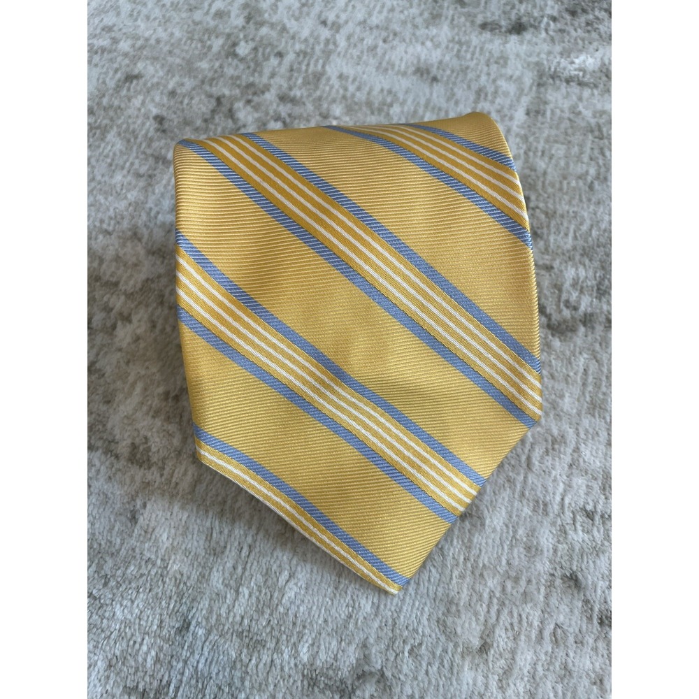 Brooks Brothers 346‎ Stain Resistant Yellow Lt Blue White Striped Silk Tie 3.5"